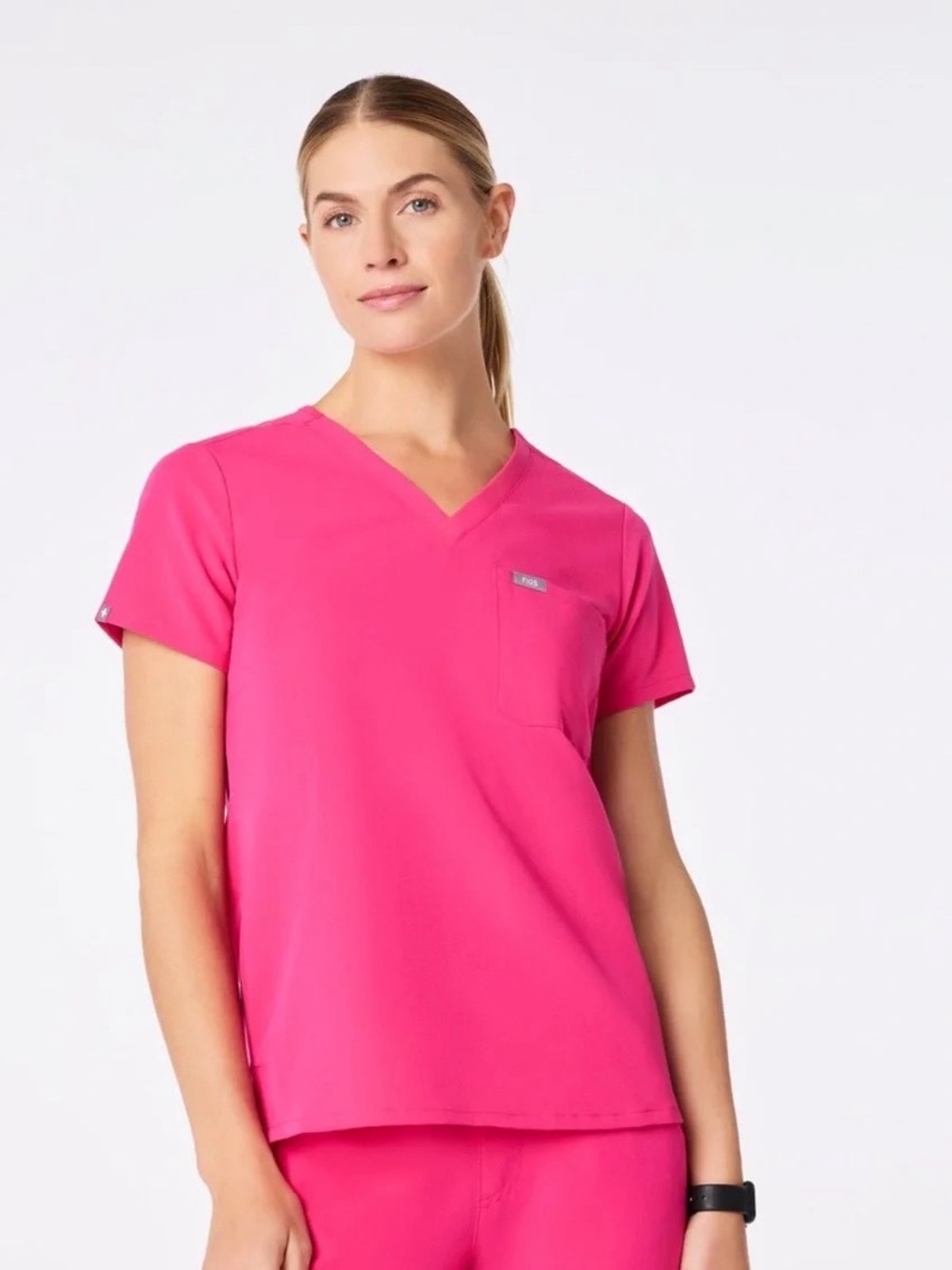 FIGS Catarina One Pocket Scrub Top Pink Watermelon Womens Size XS V-Neck
